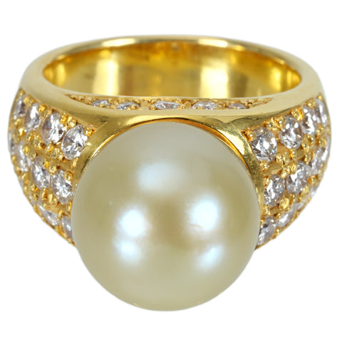 【中古】K18YG SOUTH SEA PEARL白蝶南洋パールリング P12.3mm D1.50ct 17.8g #13.5