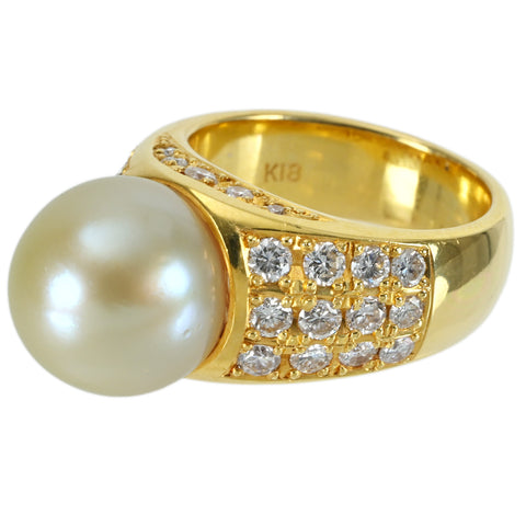 【中古】K18YG SOUTH SEA PEARL白蝶南洋パールリング P12.3mm D1.50ct 17.8g #13.5