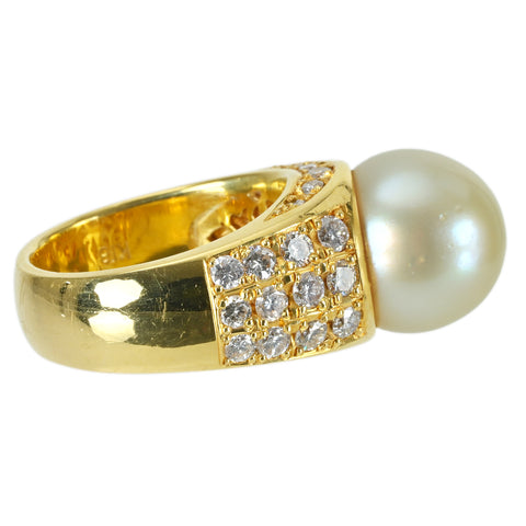 【中古】K18YG SOUTH SEA PEARL白蝶南洋パールリング P12.3mm D1.50ct 17.8g #13.5