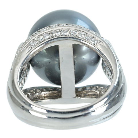 【中古】K18WG TAHITIAN PEARL RING 黒蝶パールリング P15.0mm D0.88ct 18.9g #12.5
