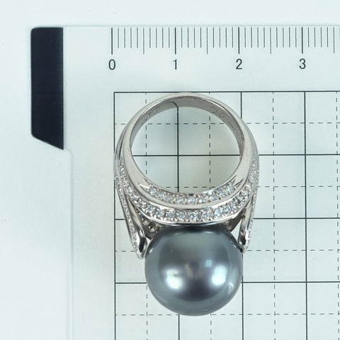【中古】K18WG TAHITIAN PEARL RING 黒蝶パールリング P15.0mm D0.88ct 18.9g #12.5