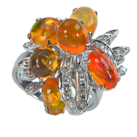 【中古】18KWG MEXICO OPALメキシコオパールリング ハンドメイド品 8.0g #9