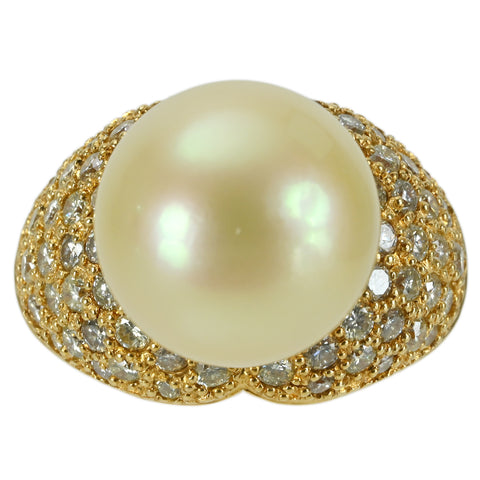 【中古】K18YG SOUTH SEA PEARL RING 南洋パールリング P13.2mm D1.46ct 14.8g #10.5