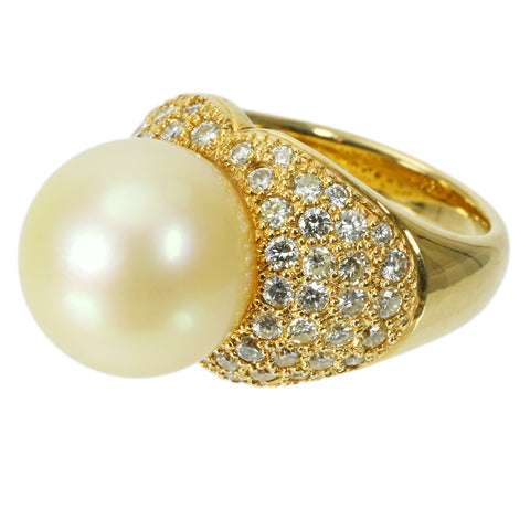 【中古】K18YG SOUTH SEA PEARL RING 南洋パールリング P13.2mm D1.46ct 14.8g #10.5