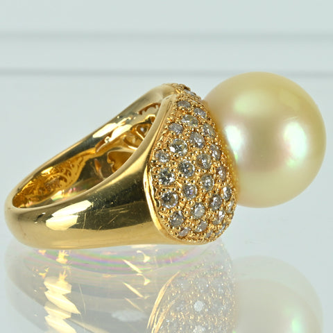 【中古】K18YG SOUTH SEA PEARL RING 南洋パールリング P13.2mm D1.46ct 14.8g #10.5