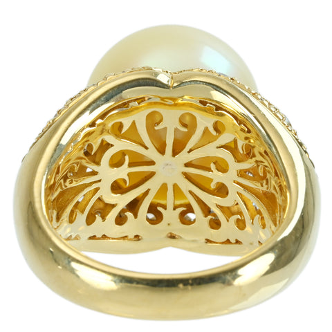 【中古】K18YG SOUTH SEA PEARL RING 南洋パールリング P13.2mm D1.46ct 14.8g #10.5