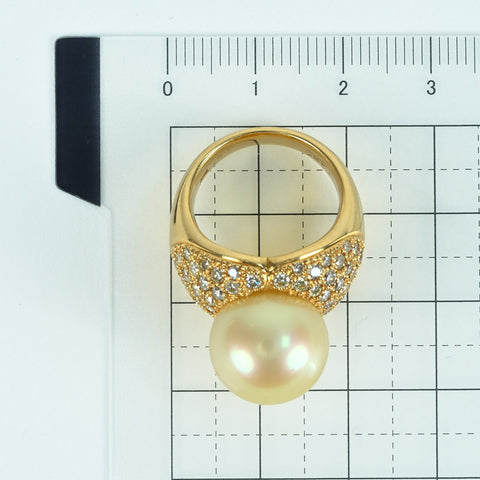 【中古】K18YG SOUTH SEA PEARL RING 南洋パールリング P13.2mm D1.46ct 14.8g #10.5