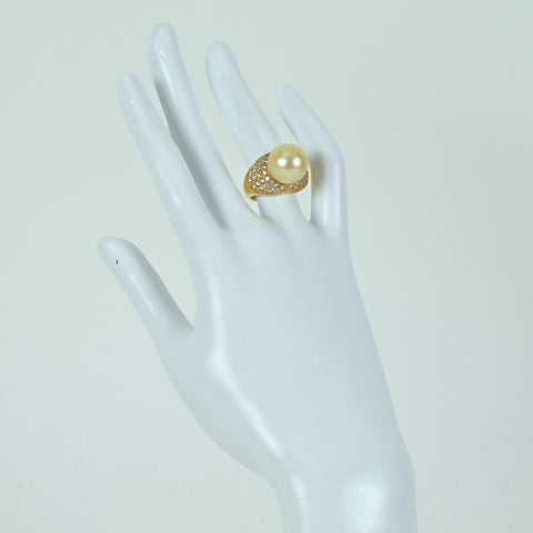 【中古】K18YG SOUTH SEA PEARL RING 南洋パールリング P13.2mm D1.46ct 14.8g #10.5