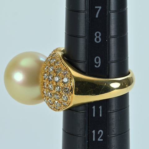 【中古】K18YG SOUTH SEA PEARL RING 南洋パールリング P13.2mm D1.46ct 14.8g #10.5
