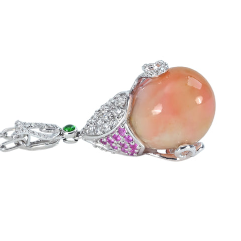【中古】K18WG CONCH PEARL NECKLACE コンクパールペンダントネックレス CP24.20ct D0.81ct 15.2g