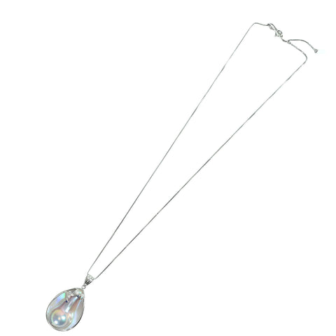 【中古】 K14WG/K18WG MABE PEARLマベパールペンダントネックレス D0.02ct S0.04ct 10.1g