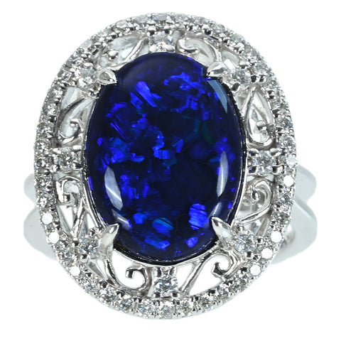 顔写真差し替え【中古】K18WG BLACK OPAL RING ブラックオパールリング BO5.80ct D0.59ct 9.4g #15