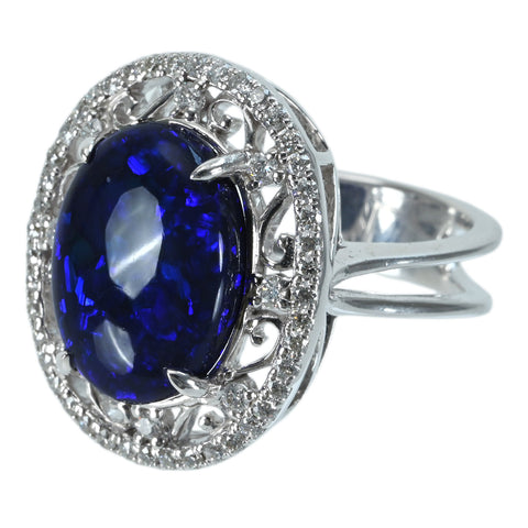 顔写真差し替え【中古】K18WG BLACK OPAL RING ブラックオパールリング BO5.80ct D0.59ct 9.4g #15
