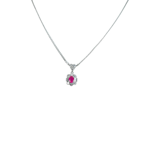 【中古】PT850 RUBY ルビーペンダントネックレス R0.62ct D0.67ct 10.5g