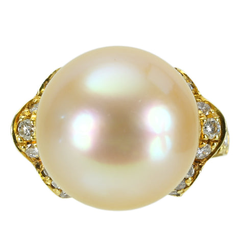 【中古】 K18YG GOLDEN PEARL RING ゴールデンパールリング P14.5mm D1.03ct 11.4g #12