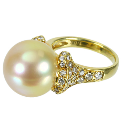 [Pre-owned] K18YG GOLDEN PEARL RING Golden Pearl Ring P14.5mm D1.03ct 11.4g #12 