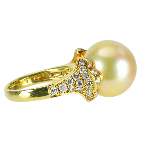 [Pre-owned] K18YG GOLDEN PEARL RING Golden Pearl Ring P14.5mm D1.03ct 11.4g #12 