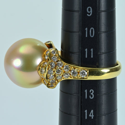 [Pre-owned] K18YG GOLDEN PEARL RING Golden Pearl Ring P14.5mm D1.03ct 11.4g #12 