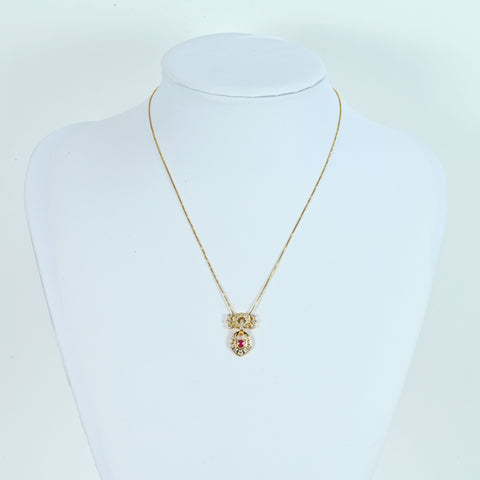 【中古】K18YG RUBYルビー/ダイヤモンドペンダントネックレス R0.21ct D0.81ct 7.2g