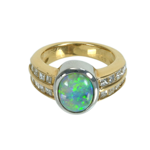 【中古】K18/PT900 BLACK OPALブラックオパールリング BO2.37ct D1.13ct 10.2g #9