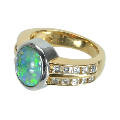 [Pre-owned] K18/PT900 BLACK OPAL Black Opal Ring, BO2.37ct, D1.13ct, 10.2g, #9 