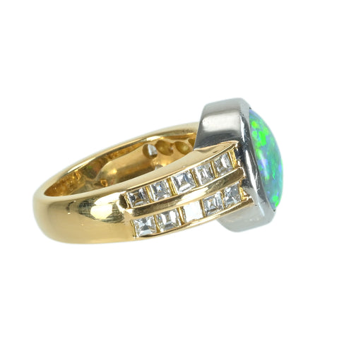 [Pre-owned] K18/PT900 BLACK OPAL Black Opal Ring, BO2.37ct, D1.13ct, 10.2g, #9 