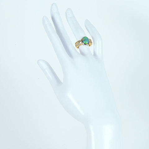 [Pre-owned] K18/PT900 BLACK OPAL Black Opal Ring, BO2.37ct, D1.13ct, 10.2g, #9 