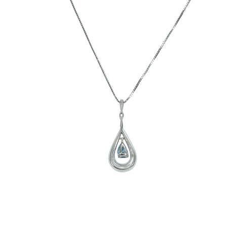 【中古】K18WG AQUAMARINE アクアマリンペンダントネックレス A0.54ct D0.37ct 5.5g