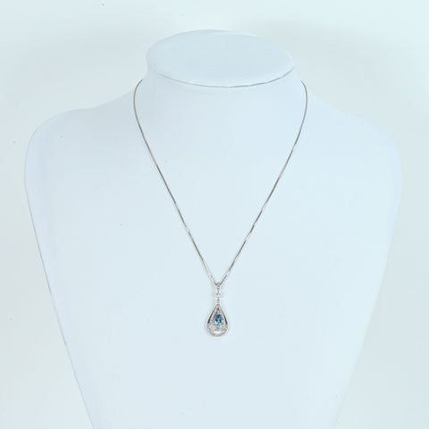 【中古】K18WG AQUAMARINE アクアマリンペンダントネックレス A0.54ct D0.37ct 5.5g