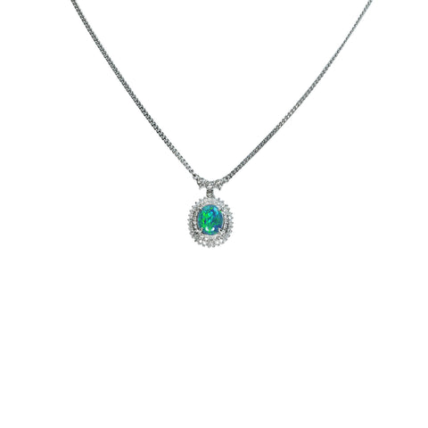 [Pre-owned] PT850 BLACK OPAL Black Opal Pendant Necklace 2.72ct D0.51ct 8.3g 