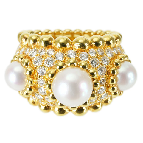 【中古】CHANELシャネル K18YG PEARL RING スリーボールリング 20.4g ONE PRICE #10.5