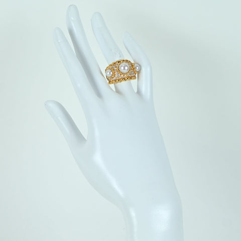 【中古】CHANELシャネル K18YG PEARL RING スリーボールリング 20.4g ONE PRICE #10.5