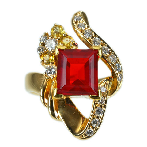 【中古】K18YG MEXICO OPAL メキシコオパール ファイアオパールリング  RING OP2.44ct D0.38ct 鑑別 11g #12