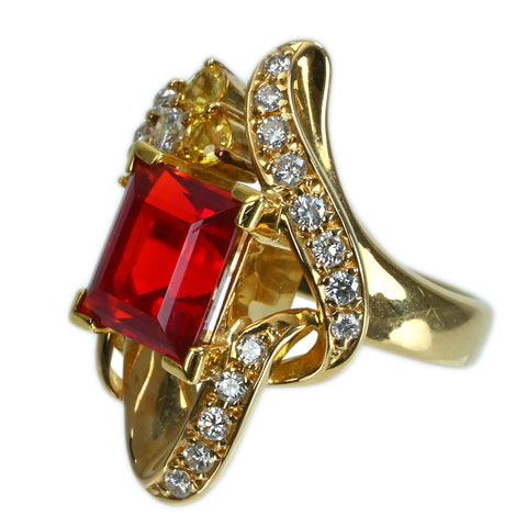 【中古】K18YG MEXICO OPAL メキシコオパール ファイアオパールリング  RING OP2.44ct D0.38ct 鑑別 11g #12