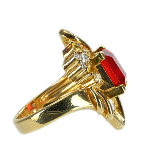 【中古】K18YG MEXICO OPAL メキシコオパール ファイアオパールリング  RING OP2.44ct D0.38ct 鑑別 11g #12