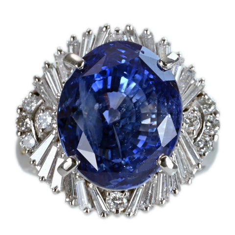 Pre-owned PT900 No Heat Sapphire Ring from Sri Lanka, 14.73ct (S) x 0.94ct (D) x 14.7g (GIA Certificate) 