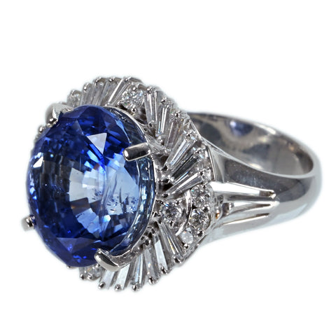 【中古】PT900 NO HEAT SAPPHIREスリランカ産非加熱サファイアリング S14.73ct D0.94ct GIA鑑別書 14.7g