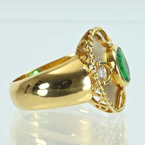 【中古】K18YG EMERALD エメラルドリング DIA 7.6g ＃13