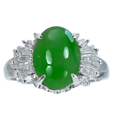 【中古】PT900 JADEITE RING ヒスイリング D0.30ct 日宝協ソーティング 6.8g ＃12