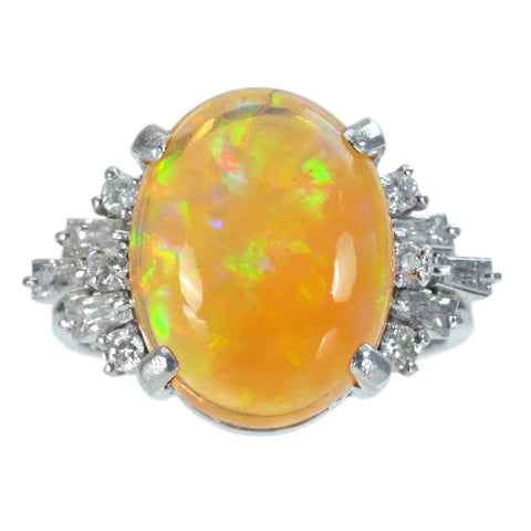 【中古】PT900 MEXICO OPALメキシコオパールリング OP7.76ct D0.49ct 8.3g #12.5