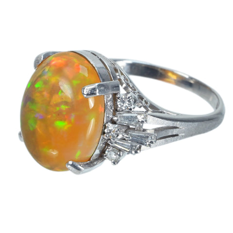 【中古】PT900 MEXICO OPALメキシコオパールリング OP7.76ct D0.49ct 8.3g #12.5