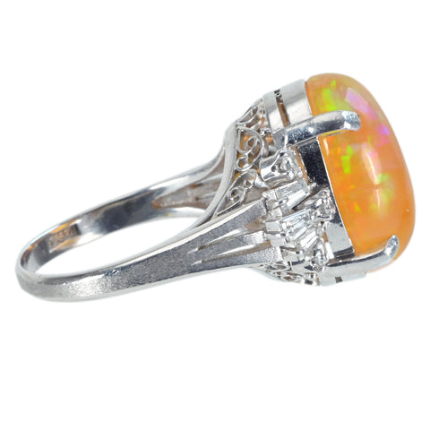 【中古】PT900 MEXICO OPALメキシコオパールリング OP7.76ct D0.49ct 8.3g #12.5