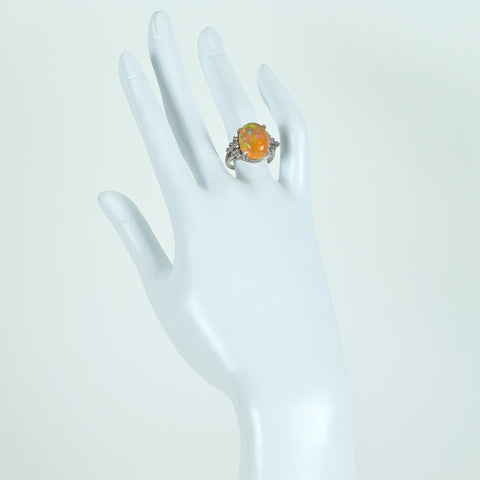 【中古】PT900 MEXICO OPALメキシコオパールリング OP7.76ct D0.49ct 8.3g #12.5