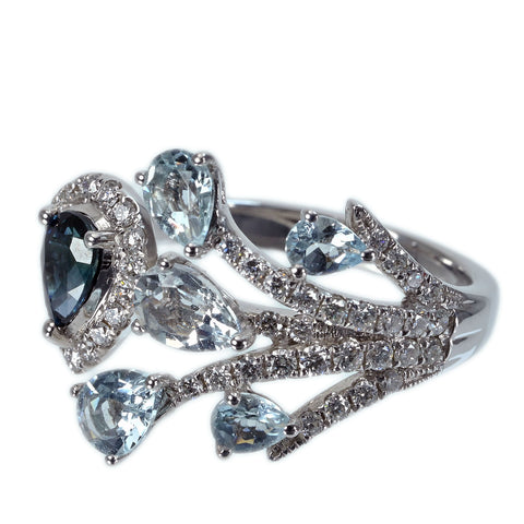 【中古】K18WG SAPPHIRE/AQUAMARINE RING サファイア/アクアマリンリング S0.55ct AQ1.13ct D0.50ct 4.9g #14