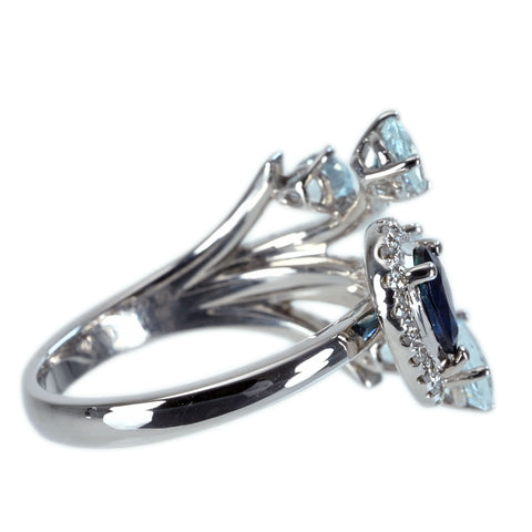 【中古】K18WG SAPPHIRE/AQUAMARINE RING サファイア/アクアマリンリング S0.55ct AQ1.13ct D0.50ct 4.9g #14
