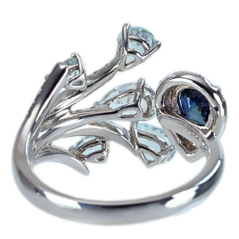 【中古】K18WG SAPPHIRE/AQUAMARINE RING サファイア/アクアマリンリング S0.55ct AQ1.13ct D0.50ct 4.9g #14