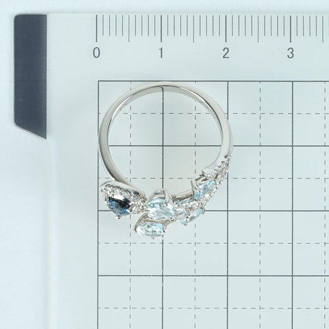 【中古】K18WG SAPPHIRE/AQUAMARINE RING サファイア/アクアマリンリング S0.55ct AQ1.13ct D0.50ct 4.9g #14