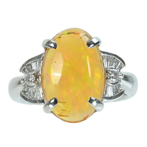 【中古】PT900 MEXICO OPALメキシコオパールリング OP4.53ct D0.22ct NGL鑑別書 7.6g #9