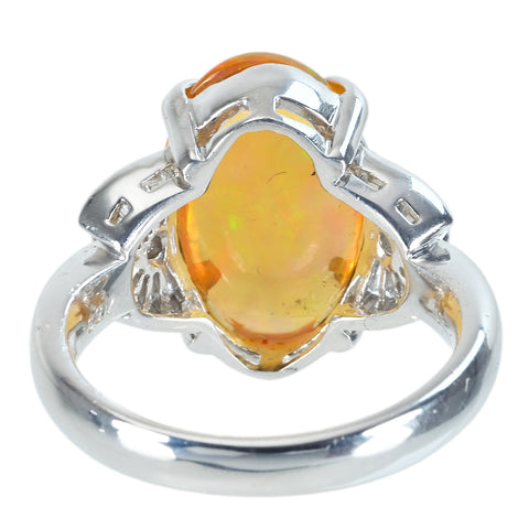 【中古】PT900 MEXICO OPALメキシコオパールリング OP4.53ct D0.22ct NGL鑑別書 7.6g #9