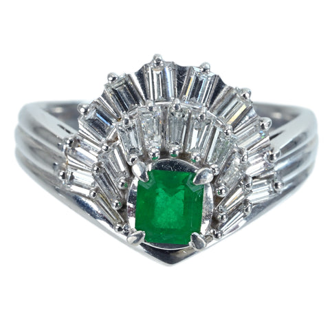 [Used] PT900 Emerald Ring, E0.48ct, D0.94ct, 12.9g, #18 